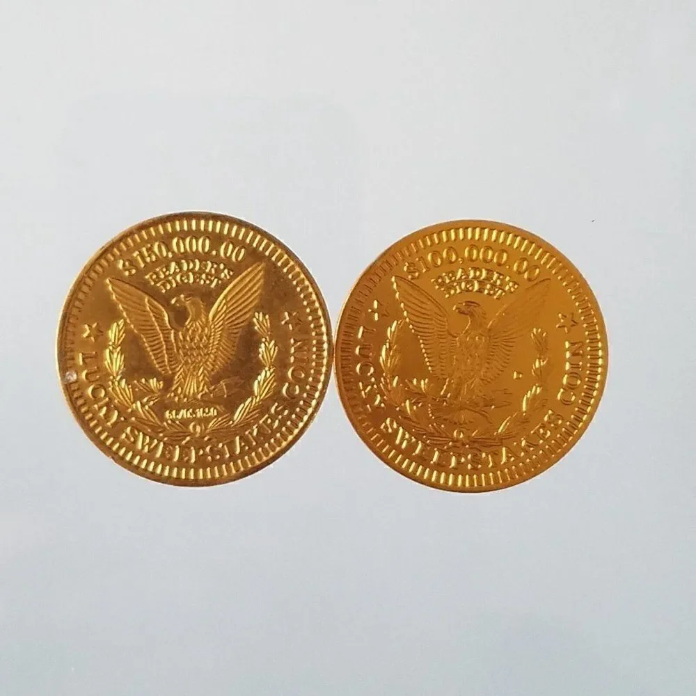 2 Vintage Collectible Readers Digest Lucky Sweepstakes D Coin Tokens 150K 100K